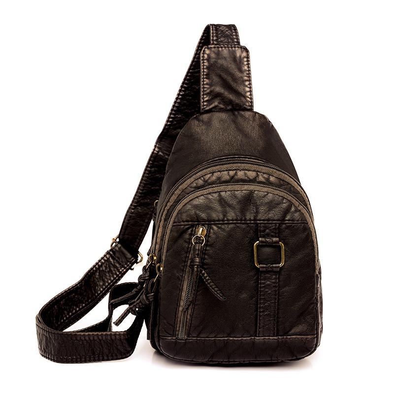 Breast bag women's casual shoulder messenger bag sports fashion washed soft leather chest bag
