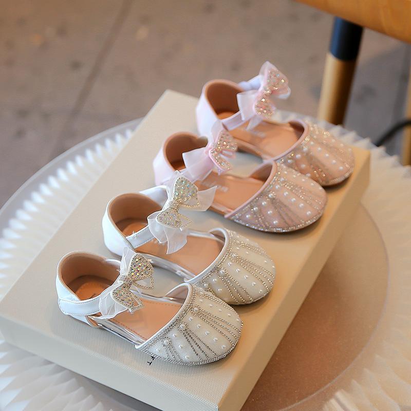 Girls Half Sandals Sweet Ins Trendy Kids Beach Shoes Mesh Lace Bow 2025 New Girls Princess Shoes Summer Dance Pu Leather Shoes