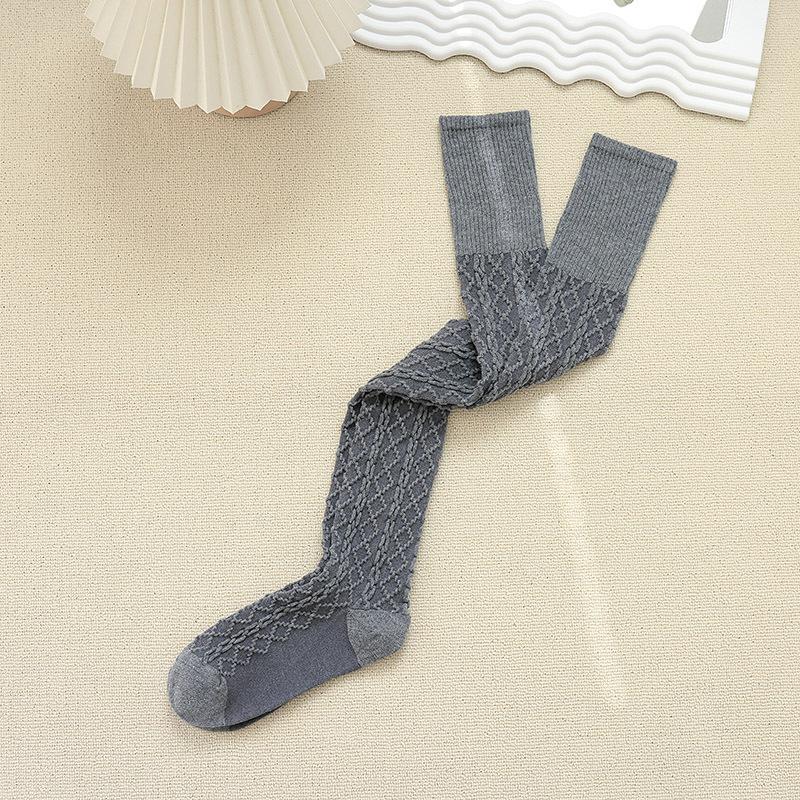 Knee Socks Women'S Autumn And Winter Solid Color Japanese Jk Calf Socks Cotton Relief Twist Simple White High Tube Socks Knee Pads