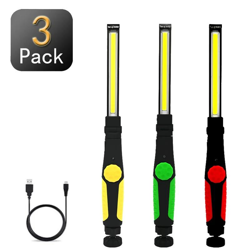 1/3Pcs Portable COB Work Light USB Rechargeable LED Flashlight with Magnetic Base for Car Repair, Home Garage, Emergency