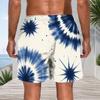 Men Faux Denim Tie Dye Patchwork Beach Shorts Elastic Drawstring Waist Casual Quick Dry Swim Trunks With Pockets For Summer Surfing Vacation