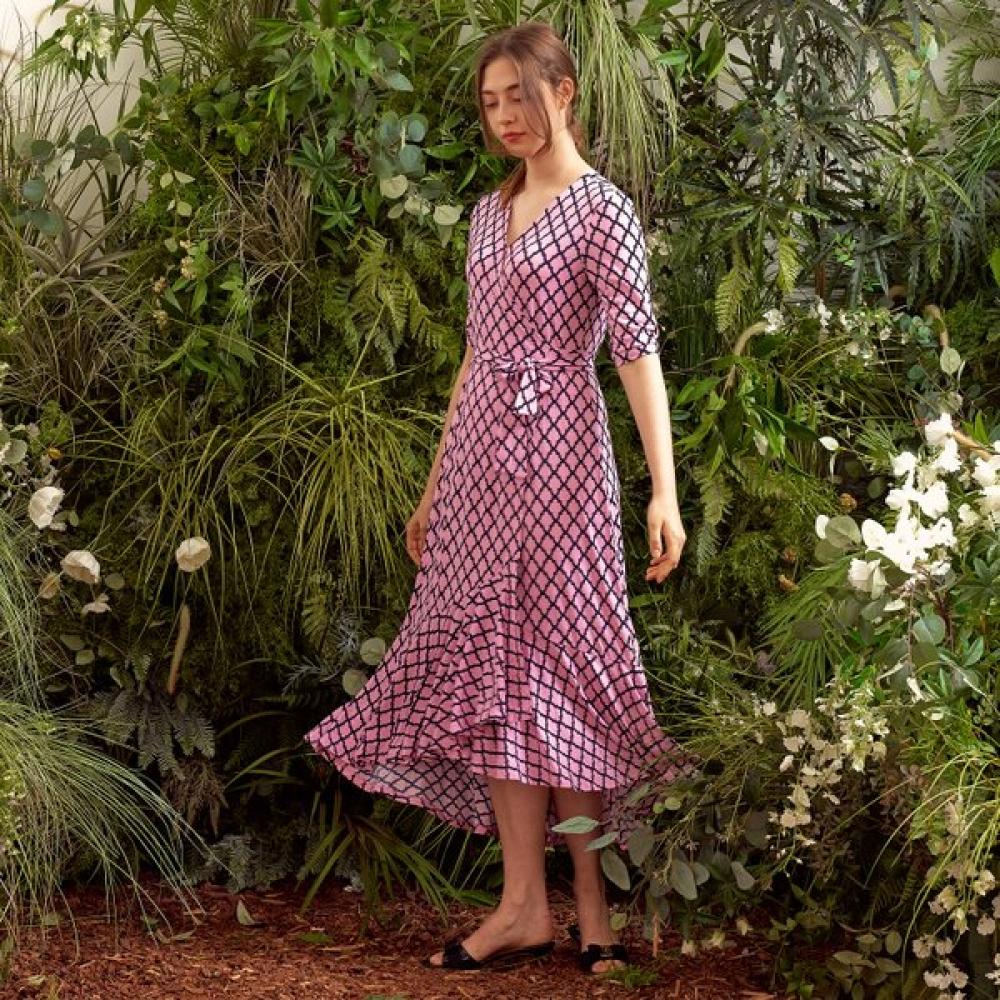 Lipbbam Creolla Vivienne 3 4 Sleeve Frill Wrap Dress Ldm42pd01