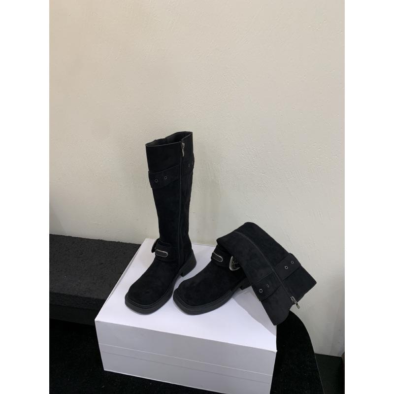 2025 autumn and winter new thick heel retro western boots belt buckle british high locomotive high boots