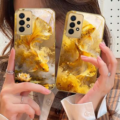 Harmonischer goldener Karpfen Für Samsung A 01 52S A04 A05S A10 A12 13 22 23 24 36 42 M02 Note 10 20Ultra 8 9 Goldene Glas-Handyhülle
