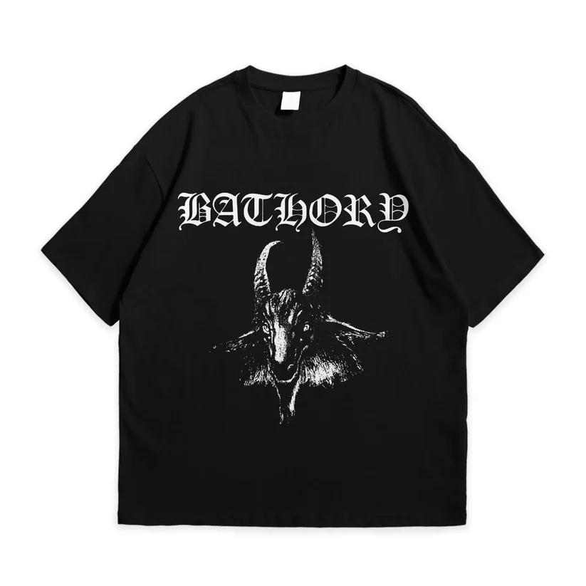 Bathory black cotton Tshirt Unisex vintage gothic streetwear