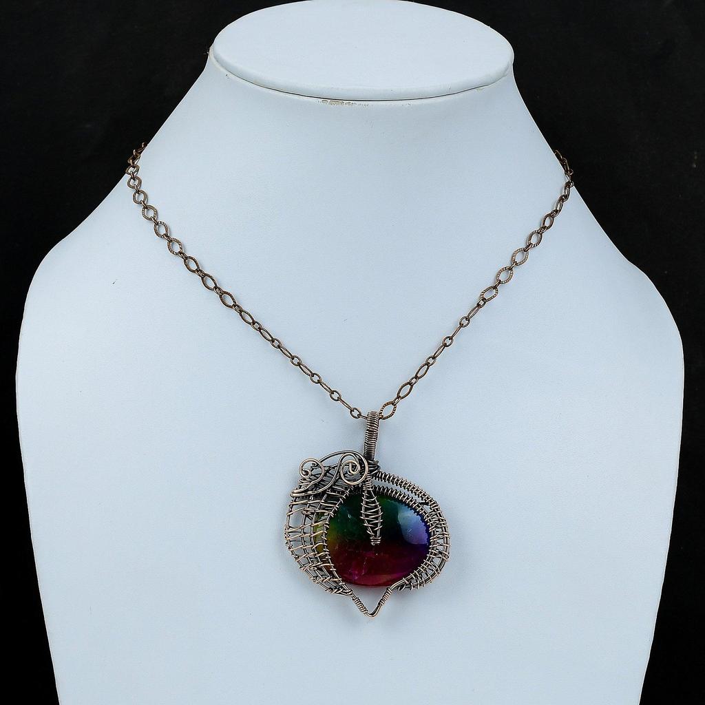 Rainbow Solar Quartz Druzy Pendant Copper Wire Wrapped Pendant Handmade Copper Wire Jewelry Natural Gemstone Pendant Dainty Jewelry For Gift
