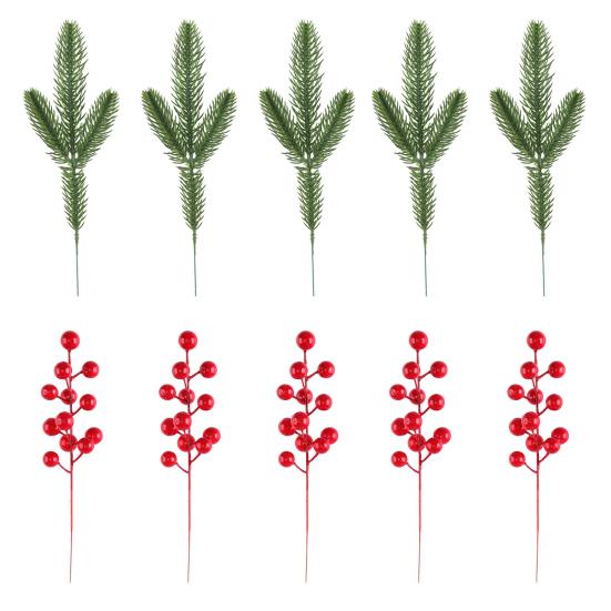 Vánoční borové větvičky s červenými bobulemi Umělé zelené stonky na strom Květinová aranžmá Domov Kancelář Sváteční středová dekorace