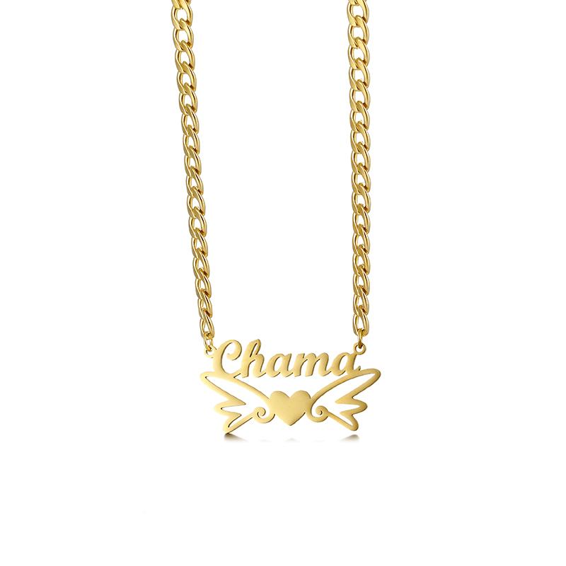 Personalized Custom Name Necklace K18 Gold Cuban Chain Love English Letter Woman Necklace 50+5cm&Please submit your name золотой
