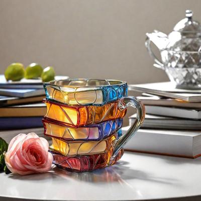 3D Book-Shaped Coffee Mug with Spoon Hand-Painted Book Mug Retro Novel Inspired Mug Hot Cold Brews Cup Gifts for Book Lovers Office