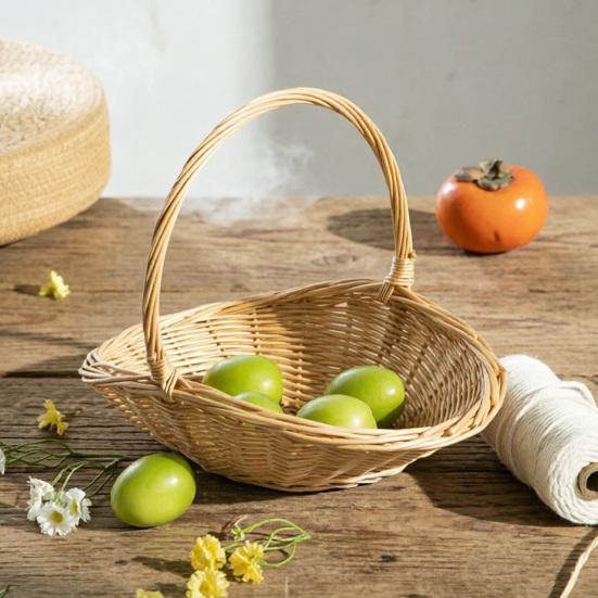 Handwoven Rattan Storage Basket with Handle Rattan Basket Store Sundries Container for Fruit Vegetables