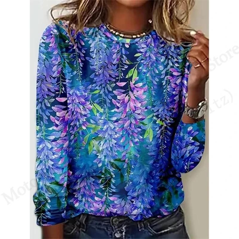 2025 New Floral 3d Print T-Shirt Casual Crew Neck Long Sleeve T-shirt Women's Clothing Fashion Casual Oversized Tops Tees Female