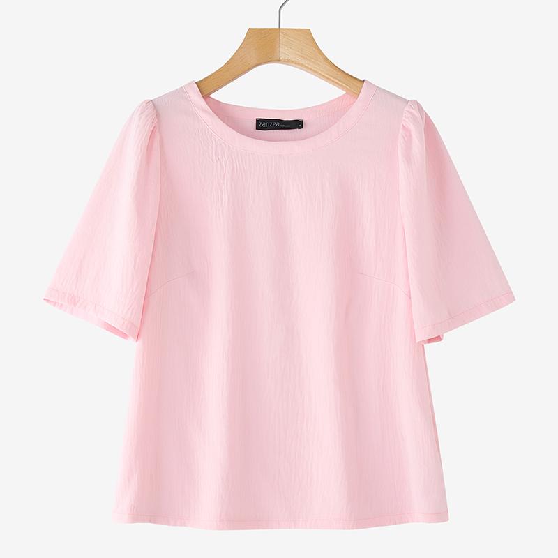 

ZANZEA Женские повседневные футболки с круглым вырезом, однотонные, с коротким рукавом 2XL розовый