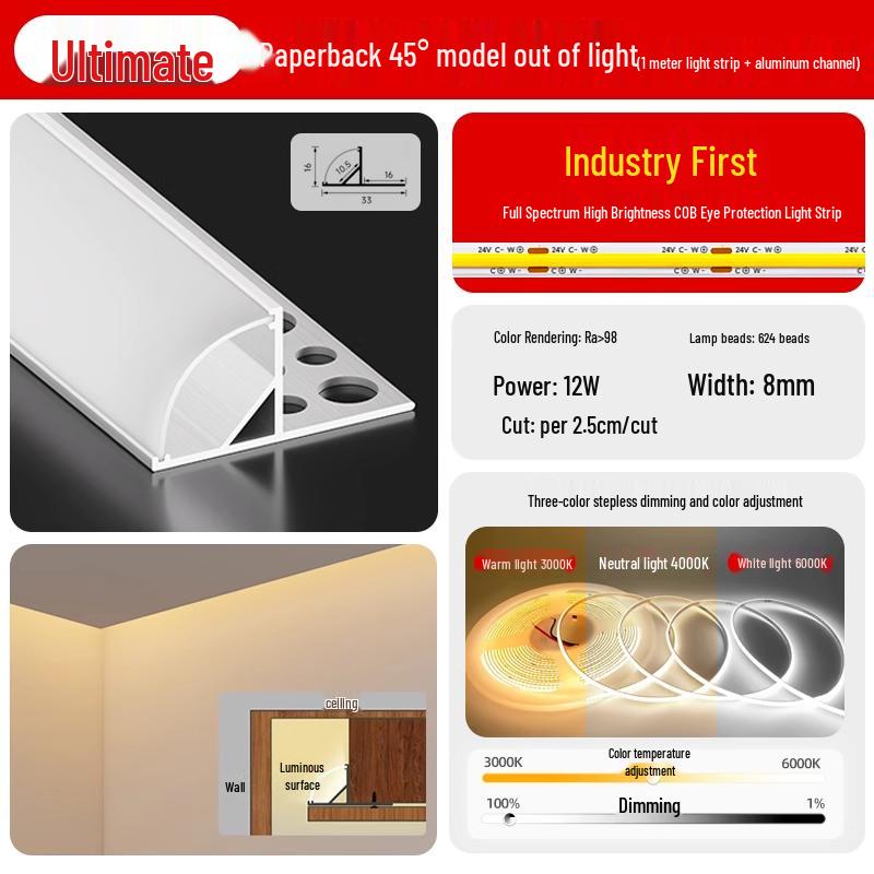 Single-Sided Upward-Emitting Recessed Linear Light - Double Eyelid Aluminum Channel