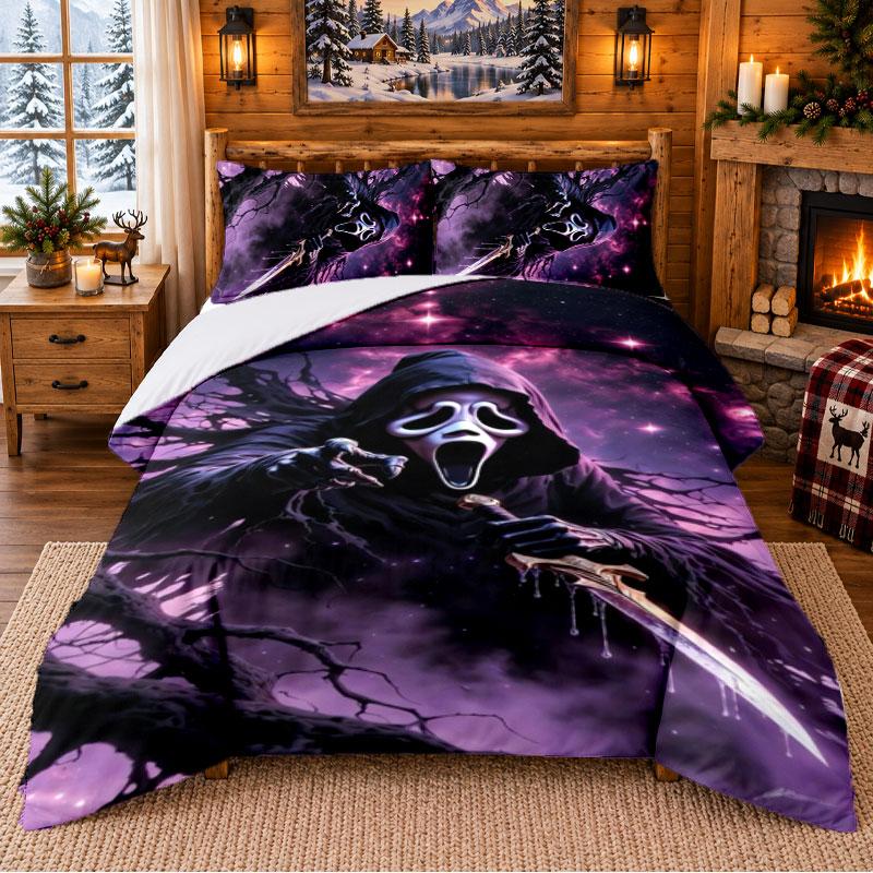 Scream Ghostface Pattern Bedding 3Pcs Set Bed Sheet And Pillowcases For Indoor Bedroom