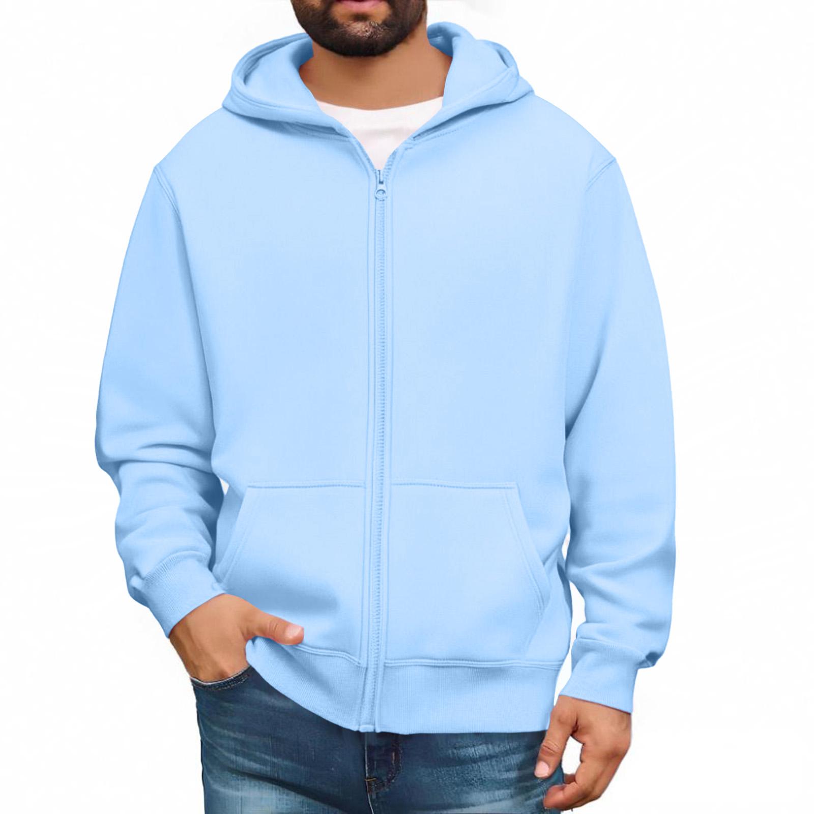 Amydeal Heren Sweatshirts met Lange Mouwen en Volledige Rits, Pullover Tops, Casual en Lange Jassen met Zakken M lichtblauwe kleur