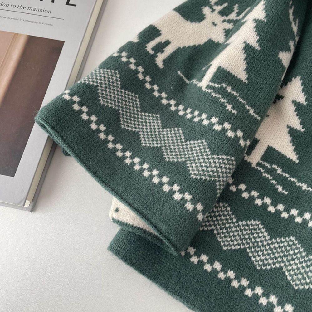 Deer Christmas Scarf Red Winter Cashmere Scarves Cute Wool Knitted Scarf Girl