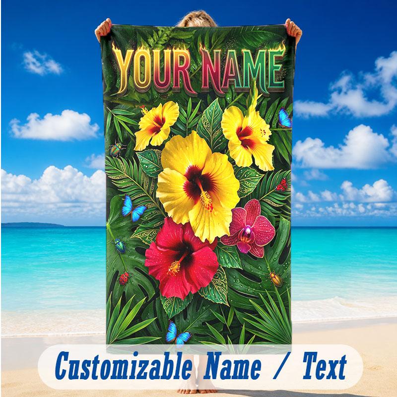 Butterfly Theme Beach Towel Personalized Custom Name & Text Soft Quick Dry Beach Towel for Swimming Travel
