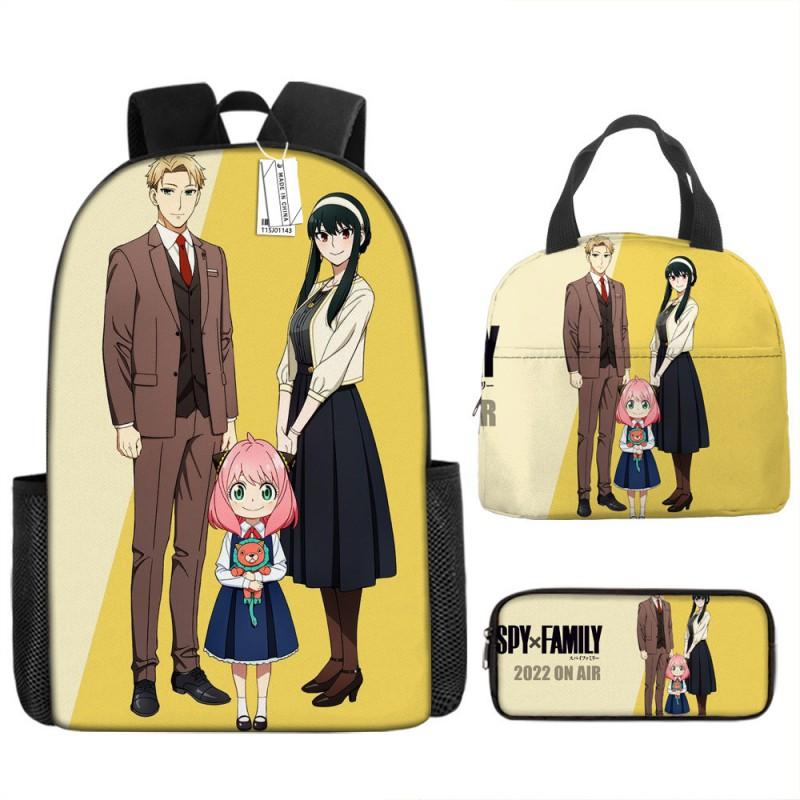 Kids Cartoon Character Print Backpack Set School 17 Inch Oxford Fabric Bag With Lunch Pouch Pencil Case