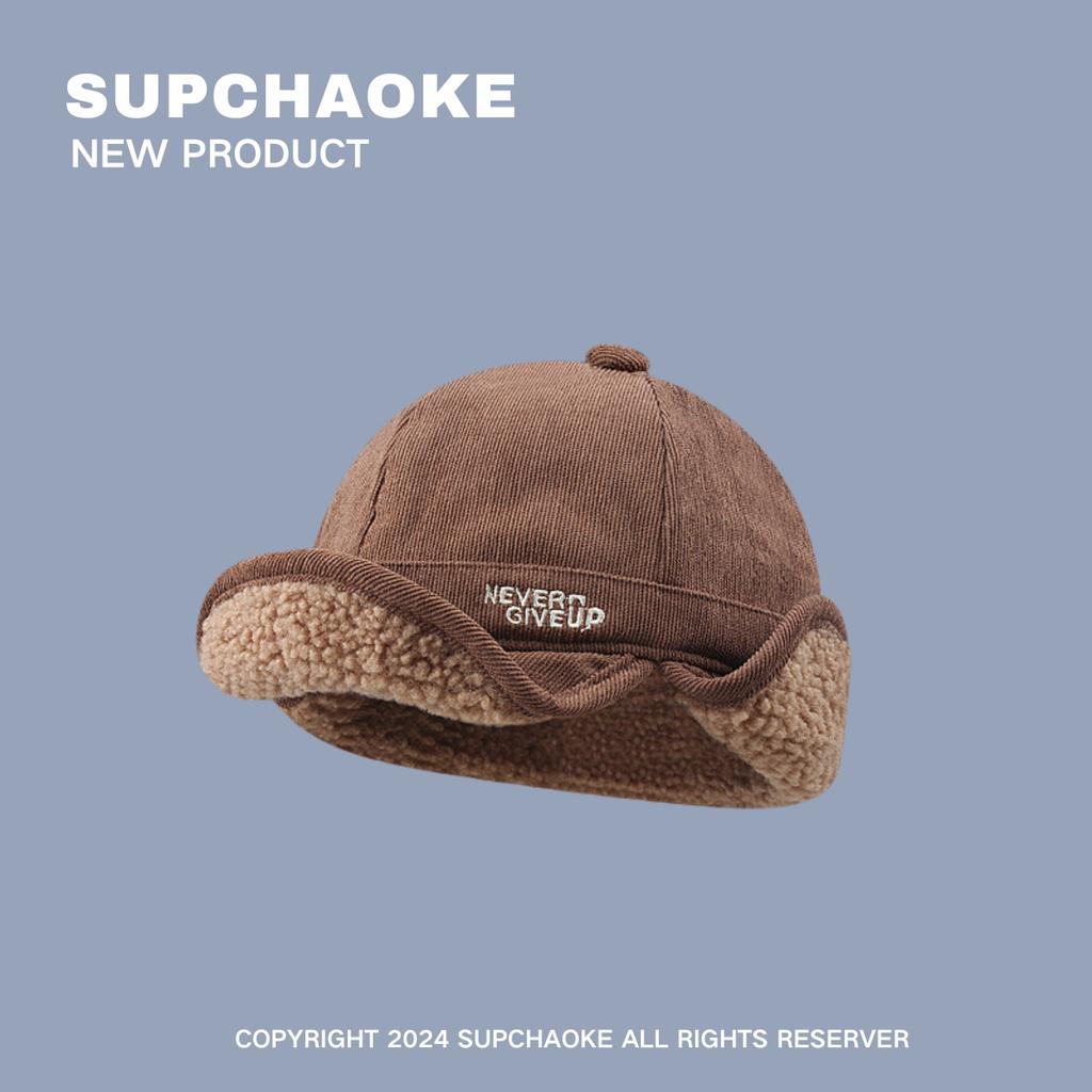 Căciulă termică groasă din lână de miel, căciulă cu protecție pentru urechi, protecție groasă pentru ciclism pentru bărbați și femei toamna și iarna