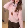 Stylish age-reducing twist pink soft glutinous fake two-piece sweater women's autumn and winter shirt splicing with knitted sweater top