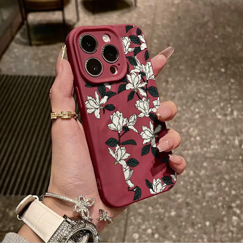 Surface Wrinkles and Unevenness Phone Shell Gardenia Floral Printed Protective Matte TPU Cover Soft Silicone Case