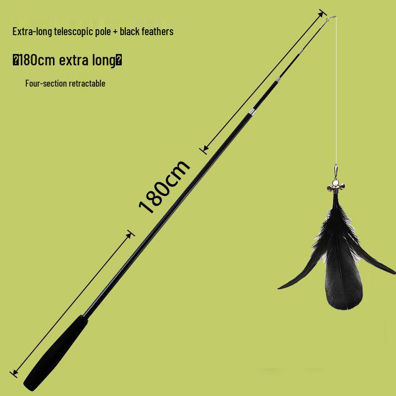 Retractable Cat Teaser Wand with Feather Head, 1.8m Long, Bite-Resistant Kitten Toy