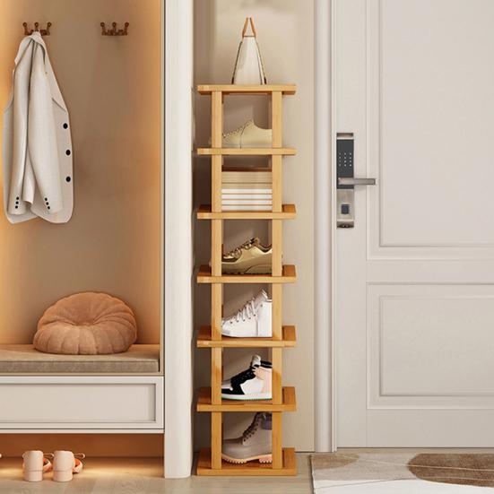 5/7/8 Etagen Vertikales Schuhregal Holz Schmaler Schuhständer Kleiner Schuh-Organizer Platzsparend Eckschuhregal Hoher Schuhturm Freistehendes Schuhregal