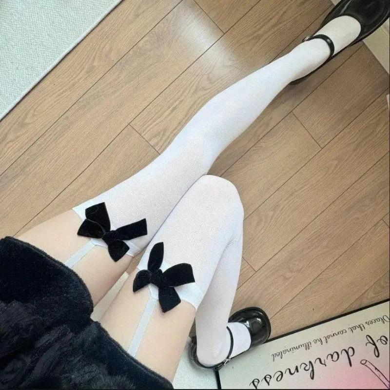 New Plus Size Leg Ring Suspender Bowknot Stockings Sheer Black Silk Over Knee Long Socks Pure Thigh High Stockings For Women