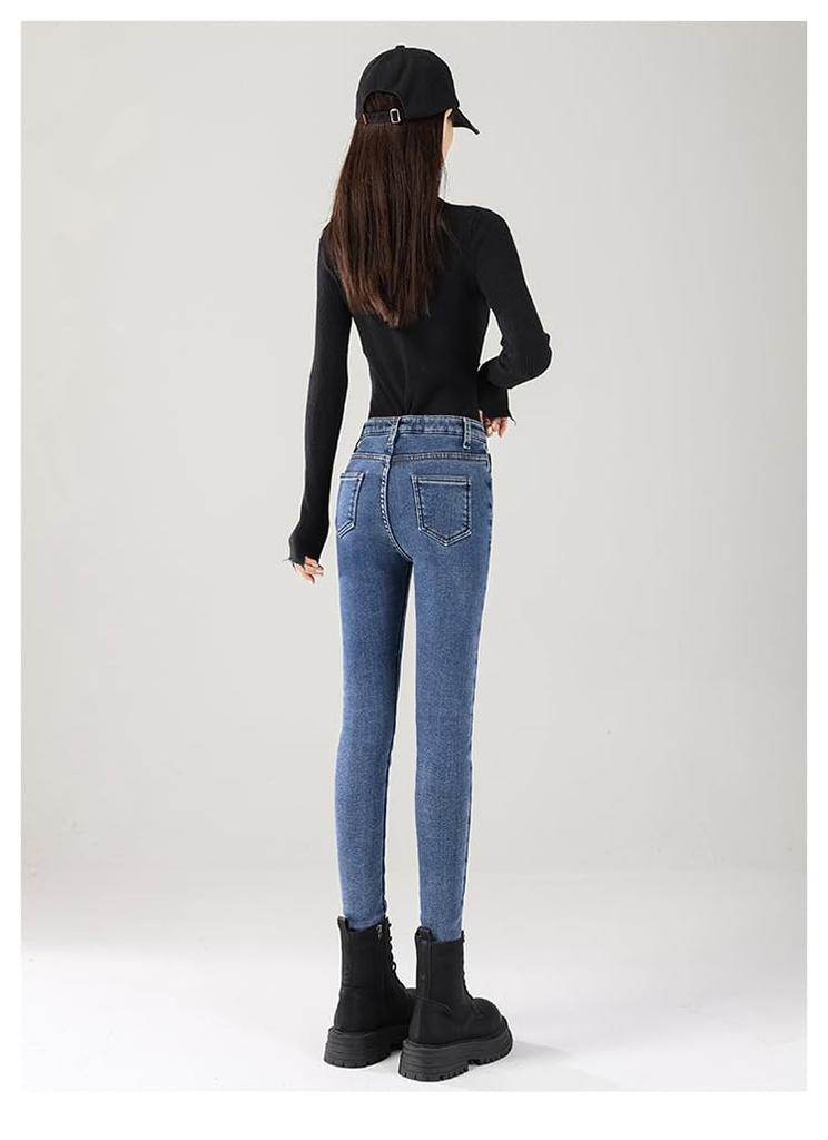 denim jeans for skinny slim [JINJUDUO] Fleece-lined women, autumn/winter, fit, stretchy, fit, flattering, comfortable, warm, casual, stylish.