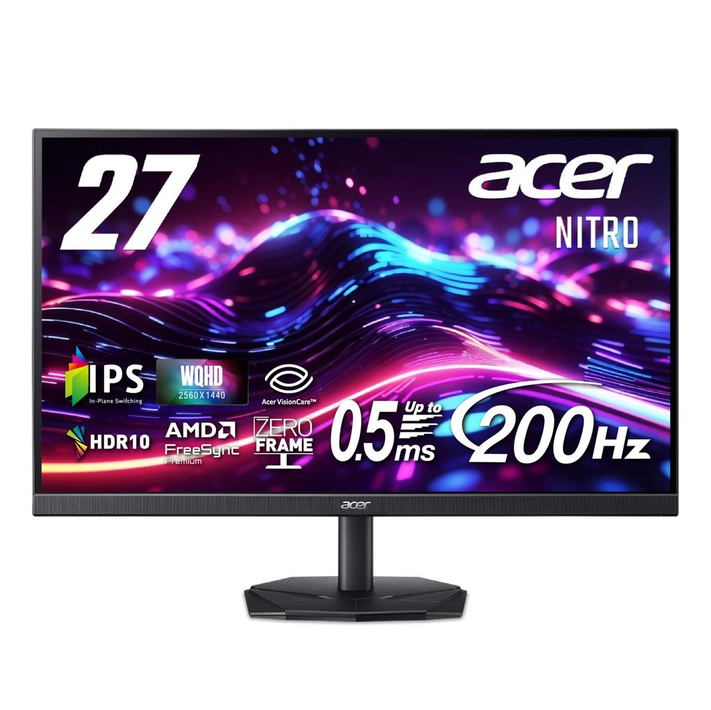Acer IPS WQHD 200Hz Black Boost HDR10 AMD FreeSync Premium HDMI DisplayPort Speaker and Headphone Jack Equipped Zero Frame Design Gaming Monitor Nitro