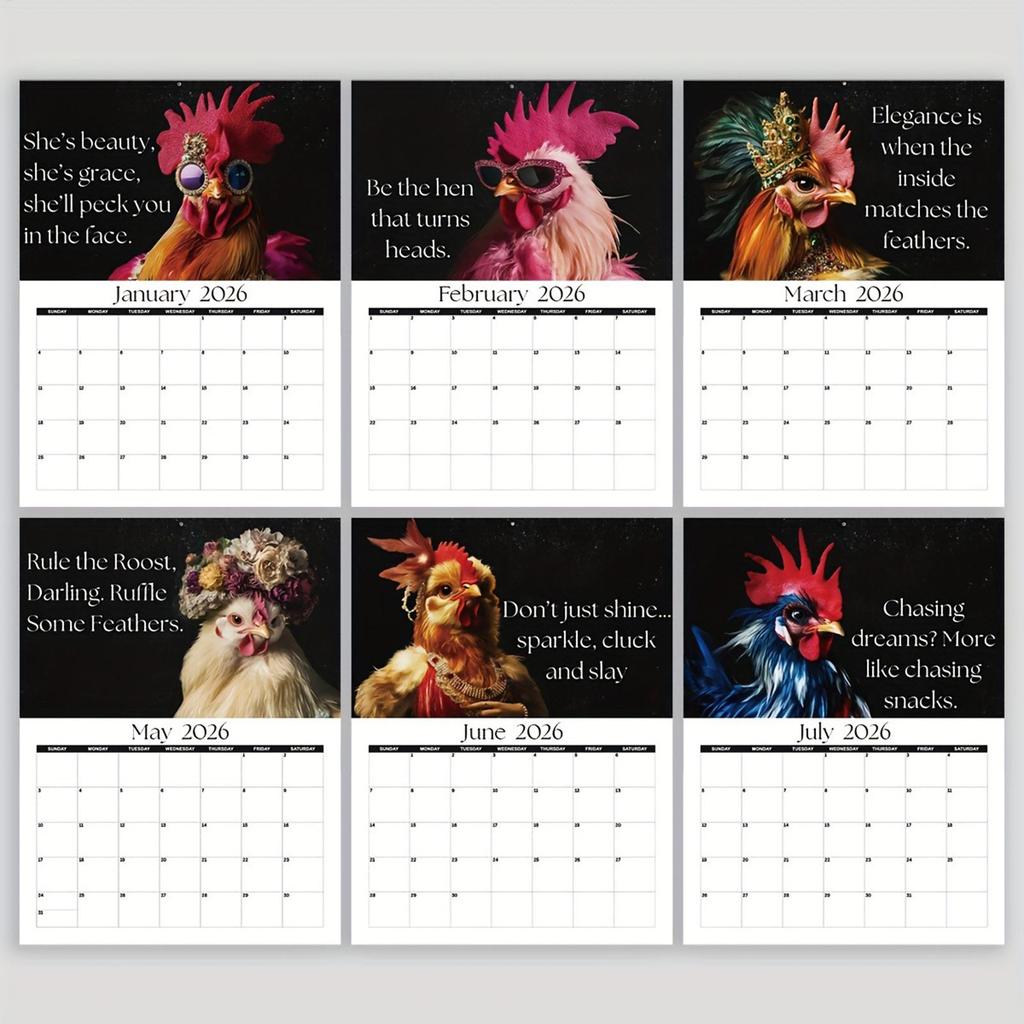 2026 Hen Theme Wall Calendar 12 Months of Charming Natural Illustrations Funny & Functional Decor for Home Office Classroom