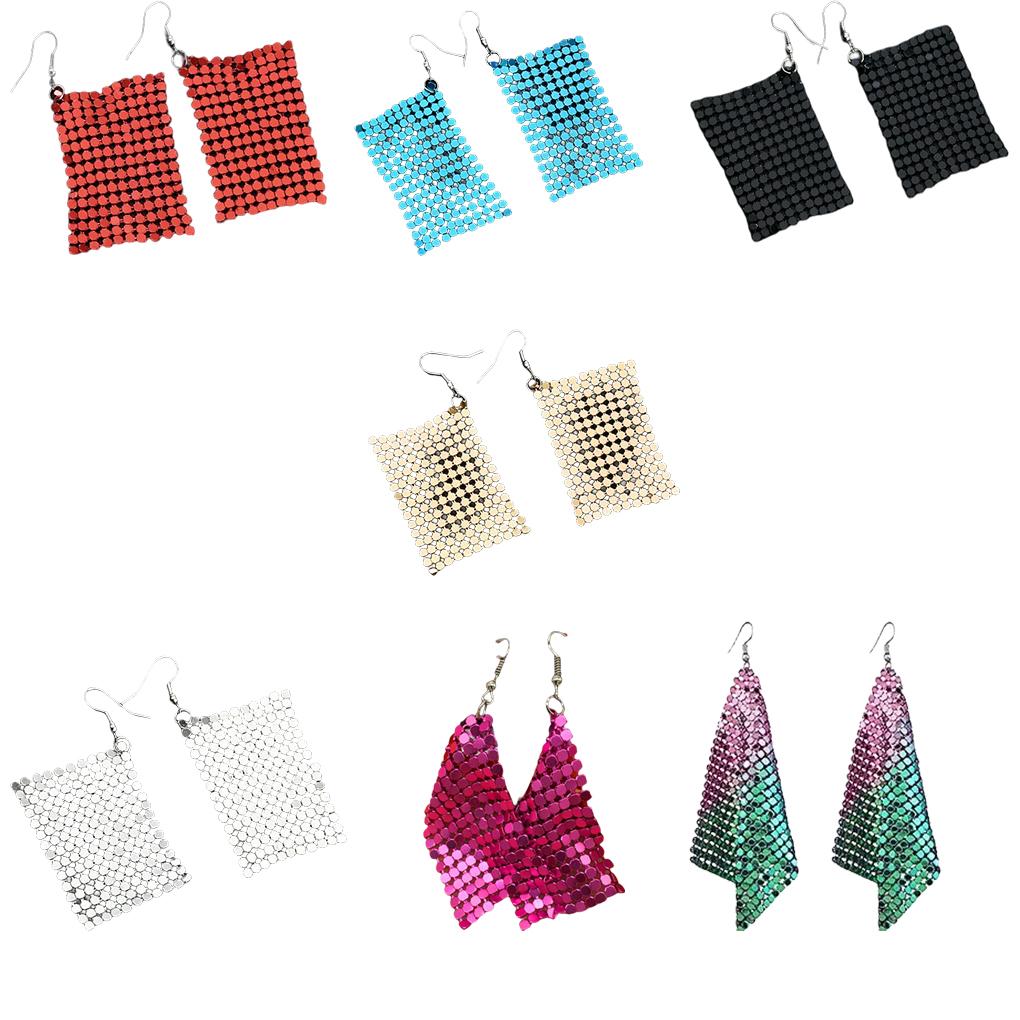 Square Sequins Mesh Loops Ears Multi-color Eardrops Aluminum Jewelry Ear Alloy Earrings Fashion Exaggerated Decorations