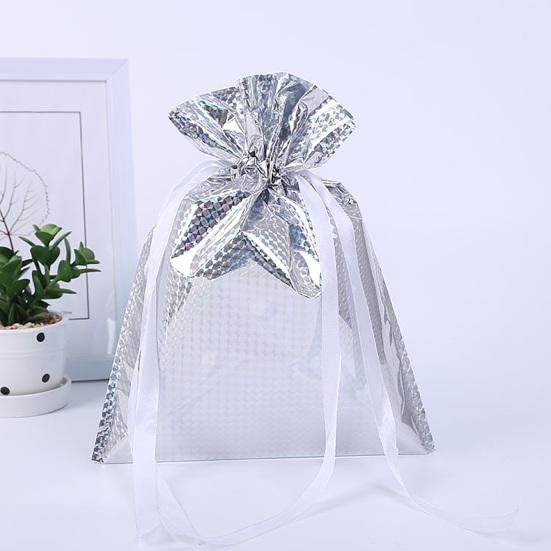 10 Pcs Christmas Drawstring Gift Bags Holiday Foil Gift Bags Reusable Xmas Gift Wrapping Bags for Gifts Presents Xmas Party Favors