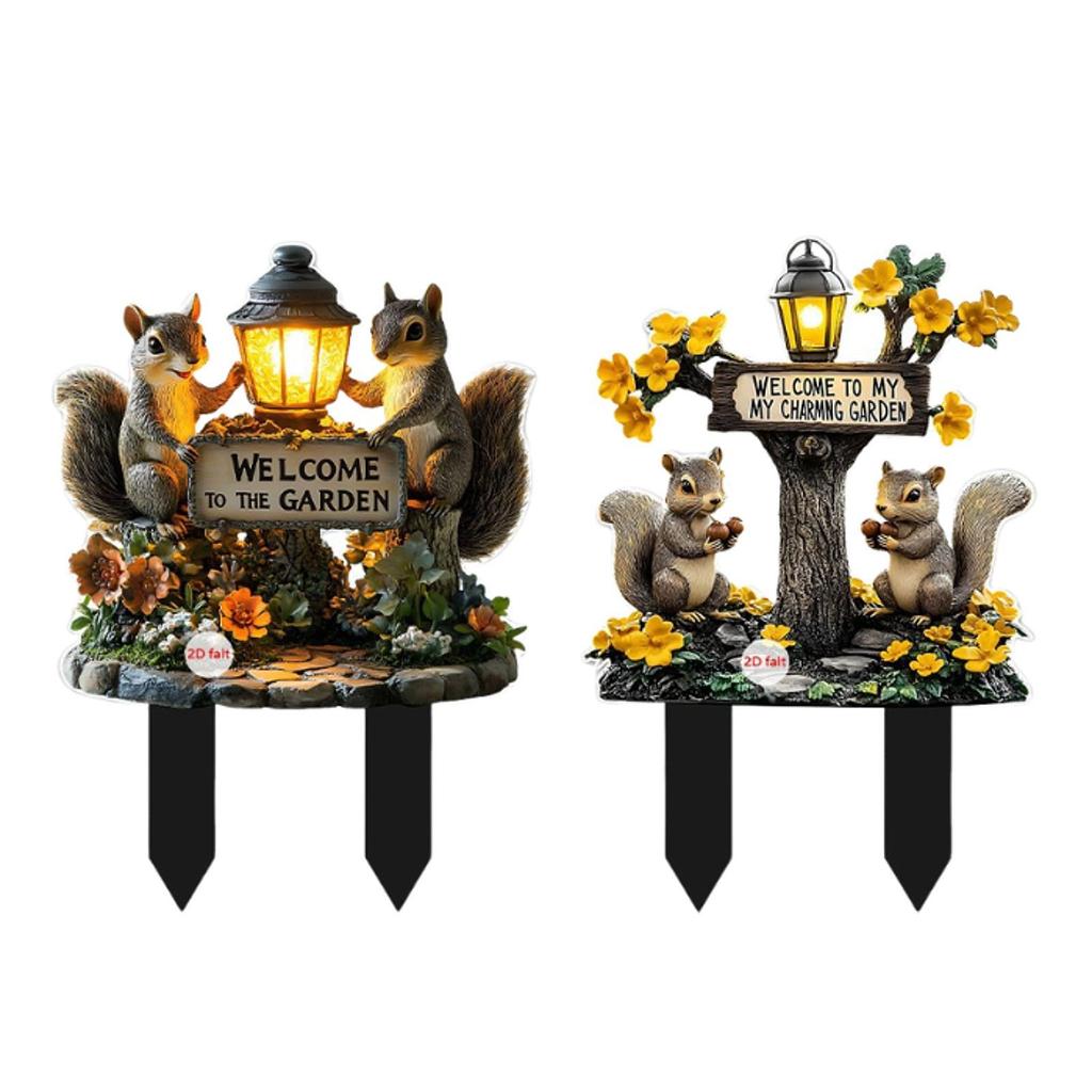 Squirrel Decorative Garden Stake 2D Creative for Flower Bed Outside Backyard