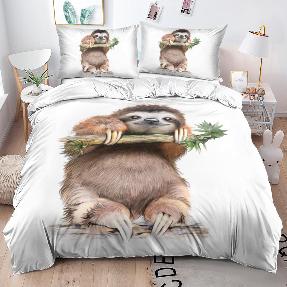 Cartoon Sloth Bedding Set For Bedroom Home Manga Style Sloth Print Duvet Cover Lazy Sleeping Australian Animal Soft Quilt Cover