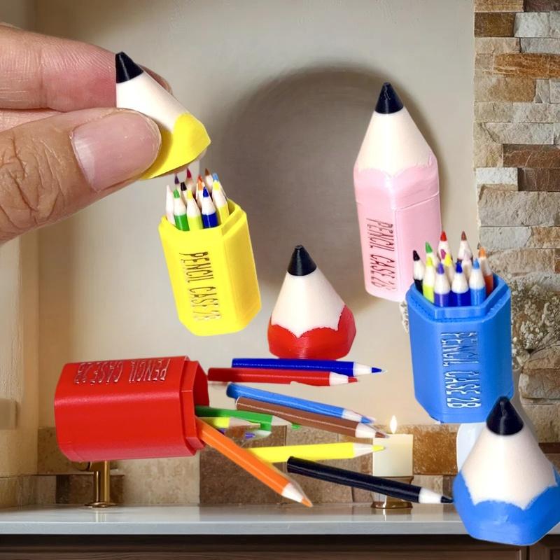 10/12Pcs Kid Pretend Play Toy Dollhouse Miniature Colored Pen Mini Pencil School Supplies Model Doll House Accessories