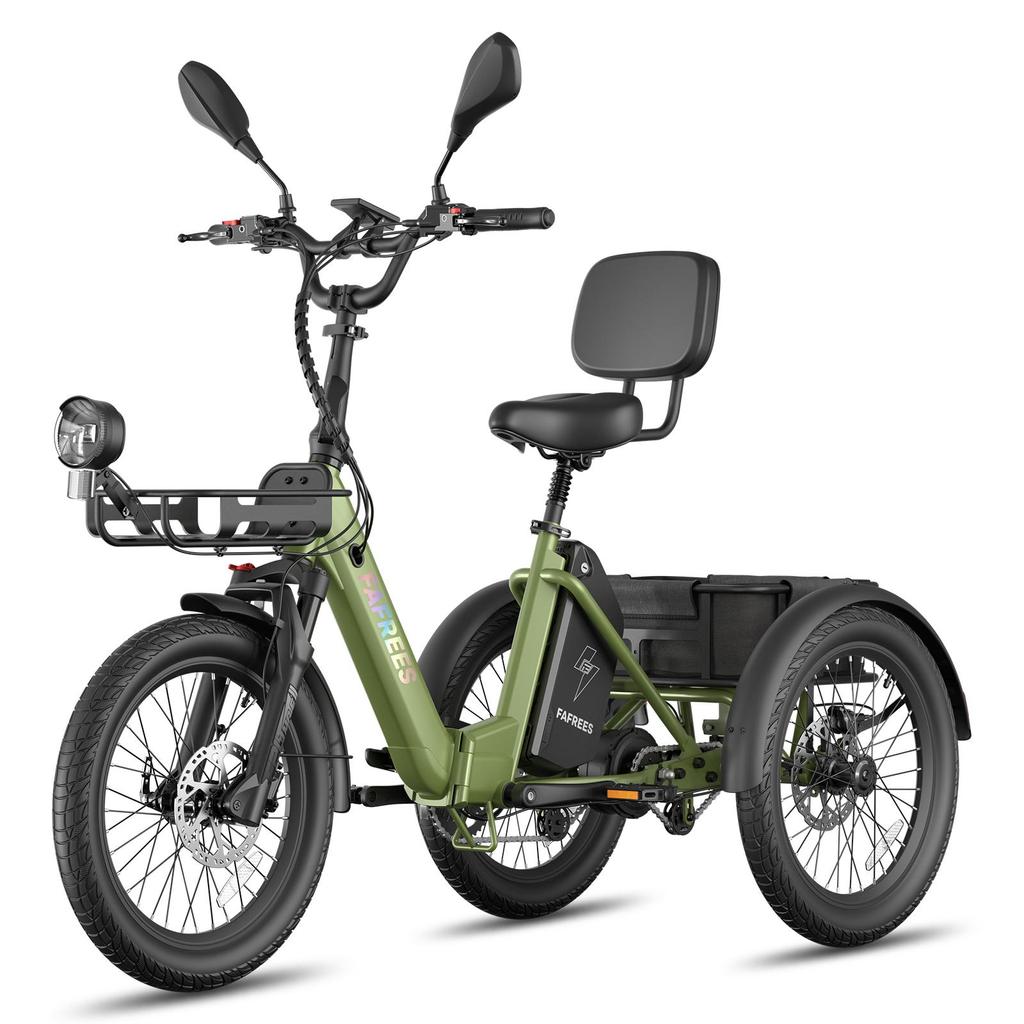Triciclo Eléctrico de Carga FAFREES F20 Mate II para Personas Mayores, Batería Extraíble de 48V 25Ah, Cestas Delantera y Trasera