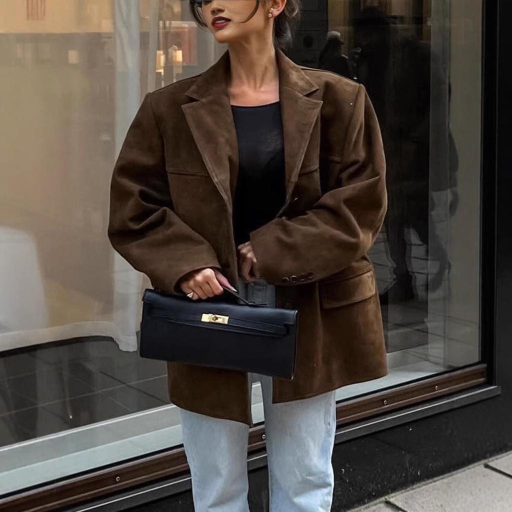 European and American Women's Imitation Suede Suit Jacket Autumn and Winter Retro Casual Jacket Women's Loose Korean Version