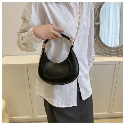 Solid Color Crossbody Bags with Metal Chain Women Trend PU Handbags Zipper Shoulder Bag