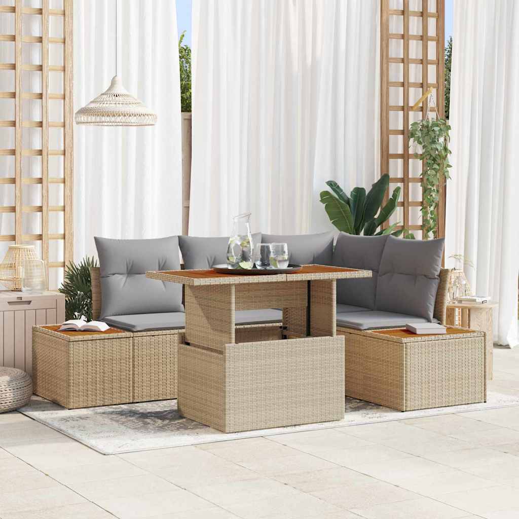 Garden Dining Set with Cushions 5 pcs Beige and Grey
