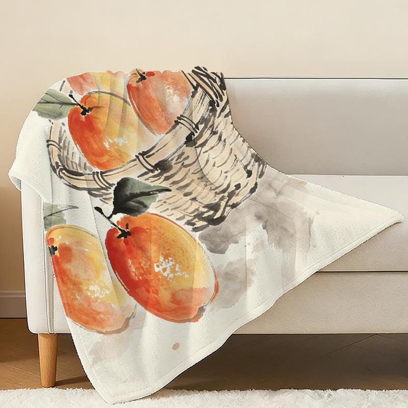 No-Shed Flannel Throw Blanket Soft Cozy Watercolor Fruit Print, Warm Plush Cover for Home, Movie Nights, Christmas & Halloween, Winter Use