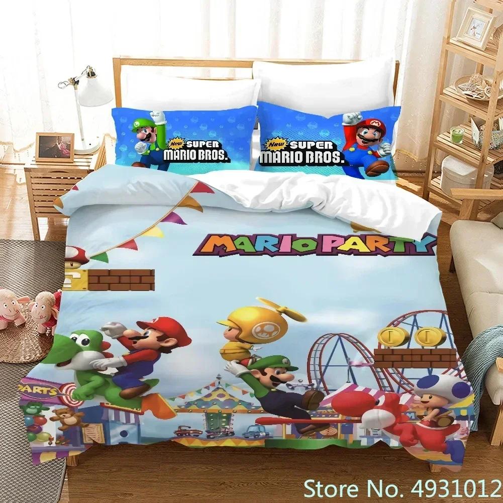 Anime Super Mario Bedding Set Quilt Cartoon Duvet Cover Comforter Pillowcase Bedclothes Children Kids Boy Bed Bedroom Set