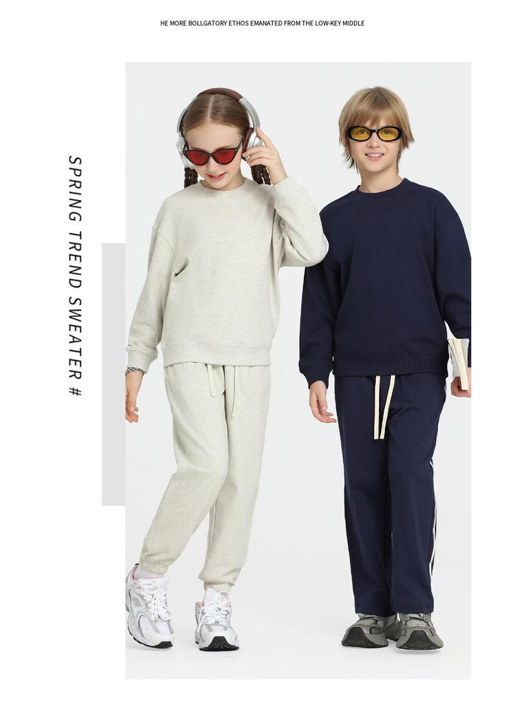 2026 Spring Terry 430g Kids Trendy Hoodie & Sweatpants Set - Casual Streetwear for Boys & Girls