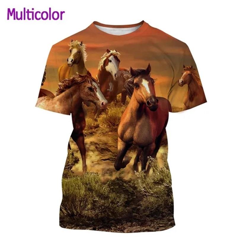 3D Print Animal Horse Graphic T-shirt For Men Women Casual Personality Mens Short Sleeve Tee Tops Streetwear Kids Animal Tshirts