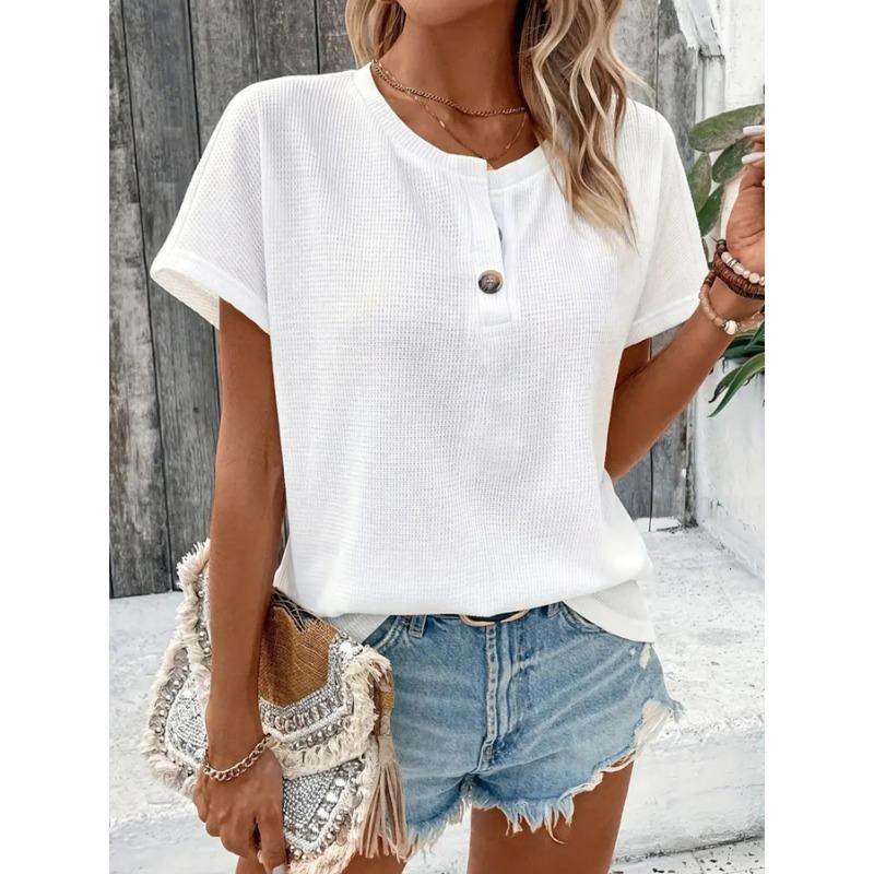 

JKASHDK Женская мода Повседневная Летняя Весна Однотонные принты Короткие рукава О-образный вырез Блузки и рубашки XXL белый