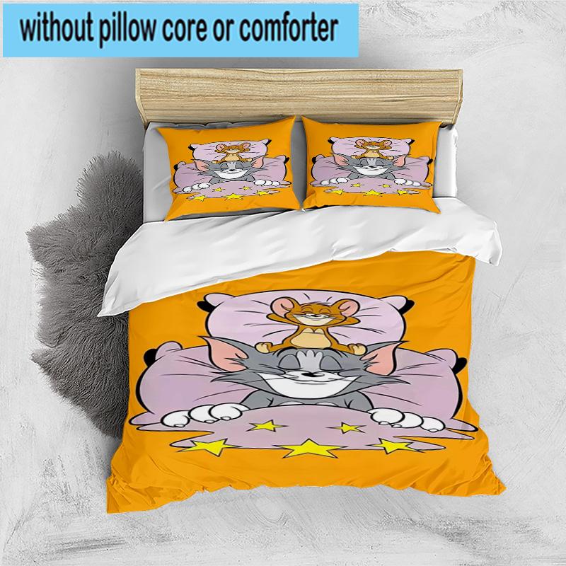 3PCS Cat And Mouse In Flowers 3pcs Bedding,Including 3PCS Duvet Cover And 2pcs Pillowcases Perfect for Christmas,Ideal for Bedroom, Dormitory