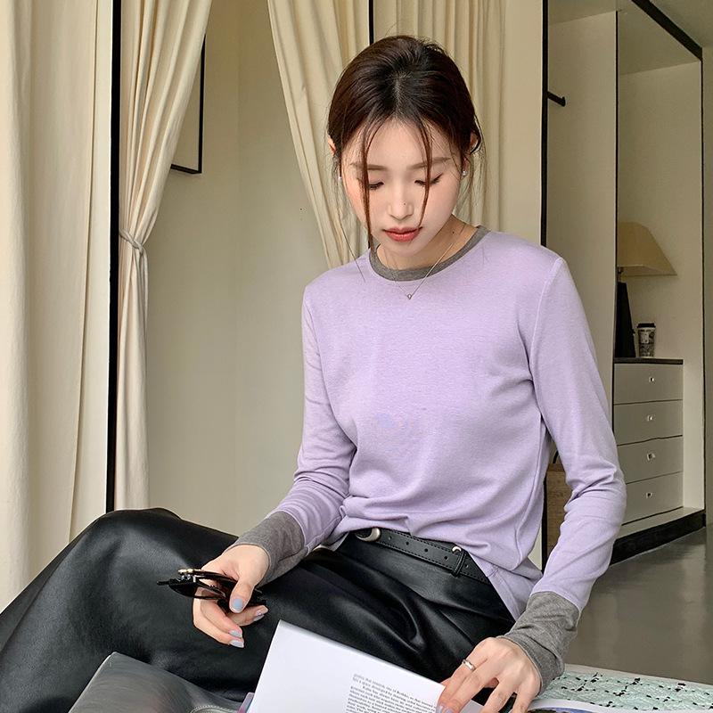 

Morishima 2024 женская трикотажная рубашка с цветными блоками и длинными рукавами и круглым вырезом