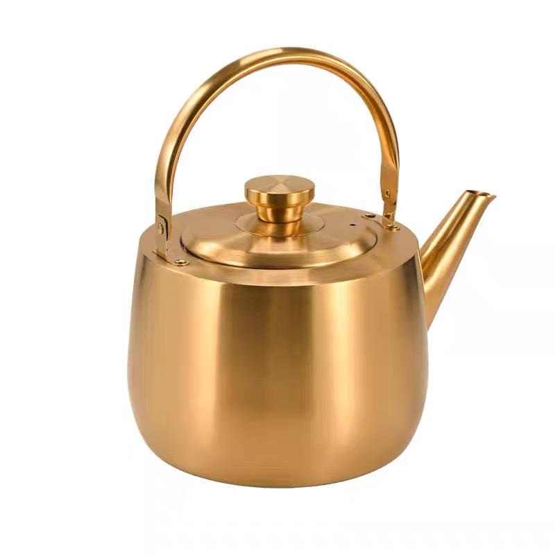 Golden 304 Stainless Steel Soup Pot and Tea Kettle for Hot Pot Restaurants, Large Capacity Commercial Use.