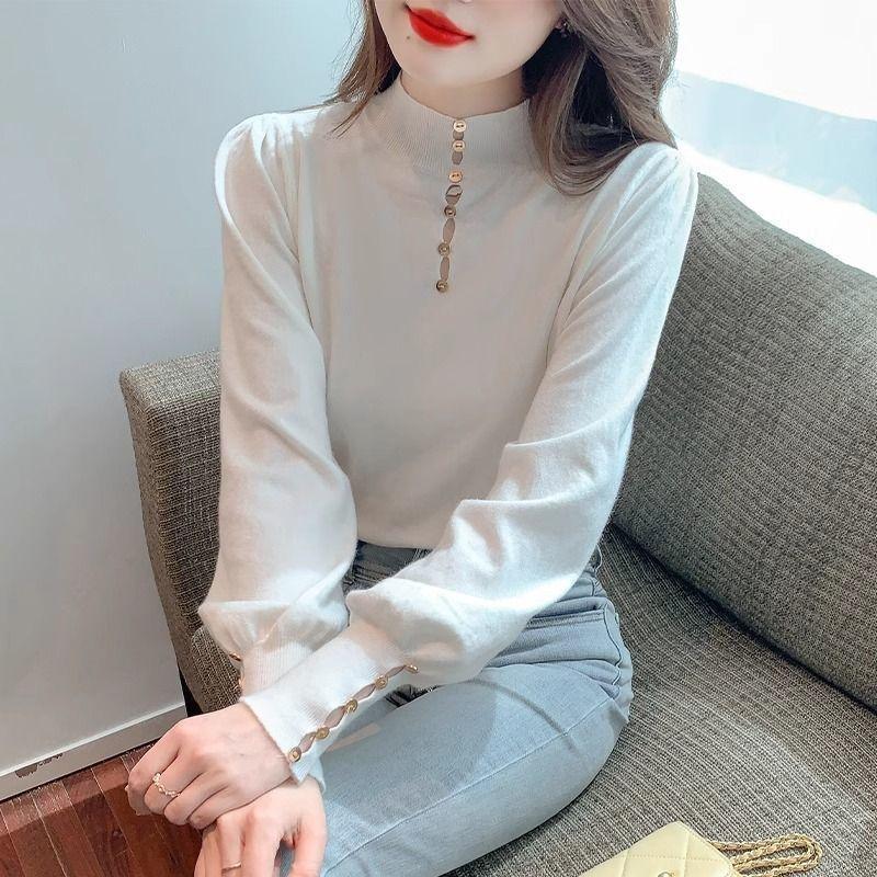 Stylish and Simple Knitted Bottoming Shirt for Women's Autumn and Winter New Versatile Niche Semi-turtleneck Long Sleeves