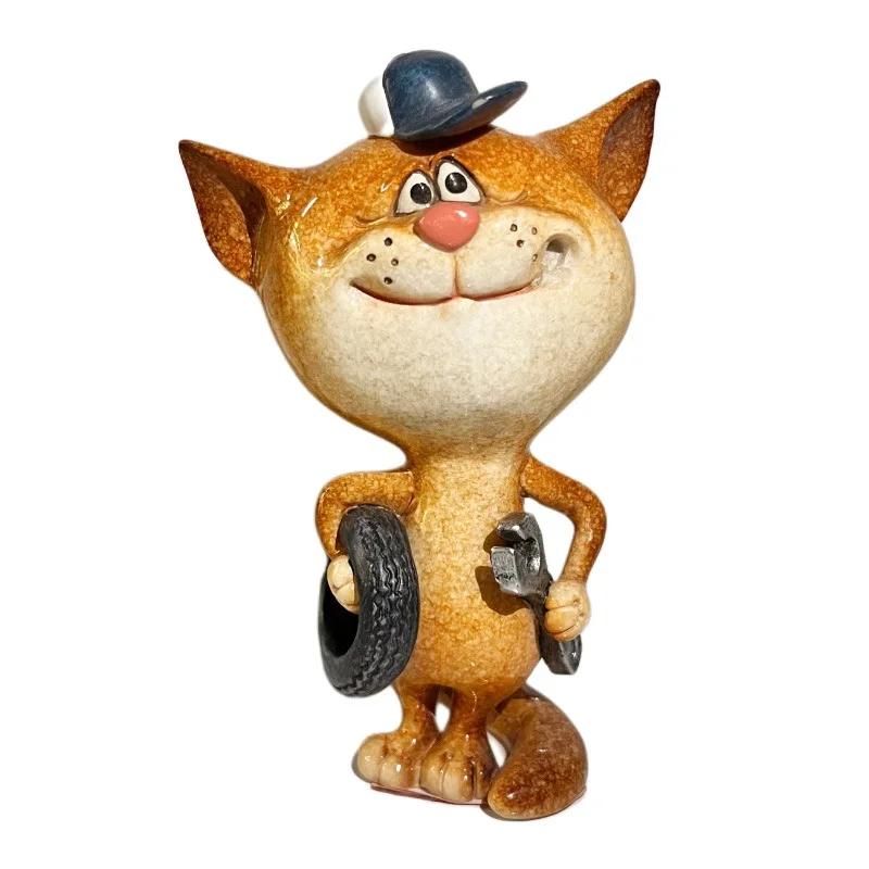 Cute Cat Figurine Cartoon Chef Cat Statue Resin Mender Kitten Figure Miniature Nordic Home Room Decoration Desktop Ornaments